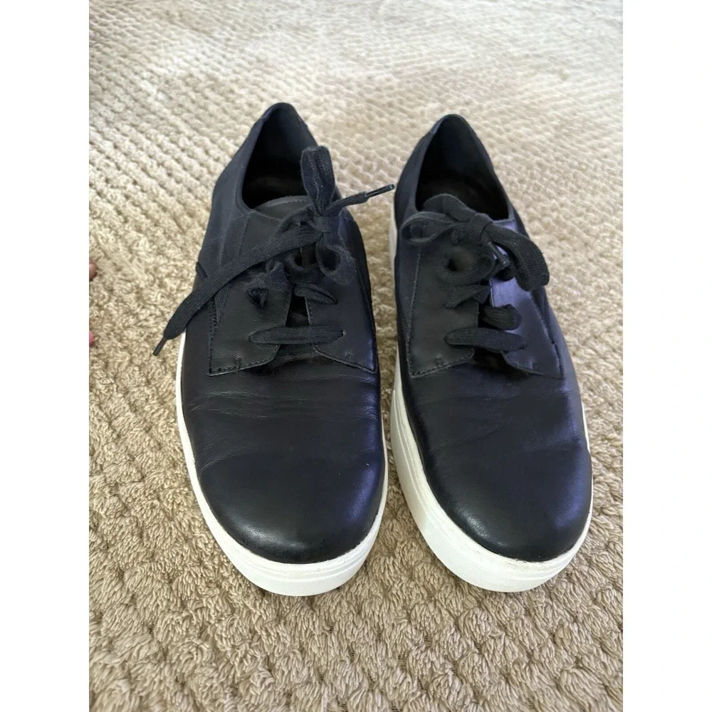 Eileen Fisher Prop Le Sneakers Womens 11 Black Leather Low-Top Platform Luxury